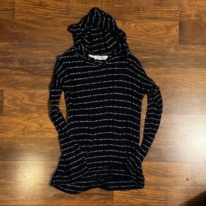 Navy and white stripe knit hooded sweater